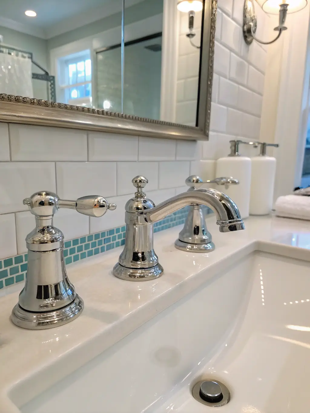A newly installed, modern bathroom faucet and sink, emphasizing the aesthetic and functional upgrades available.