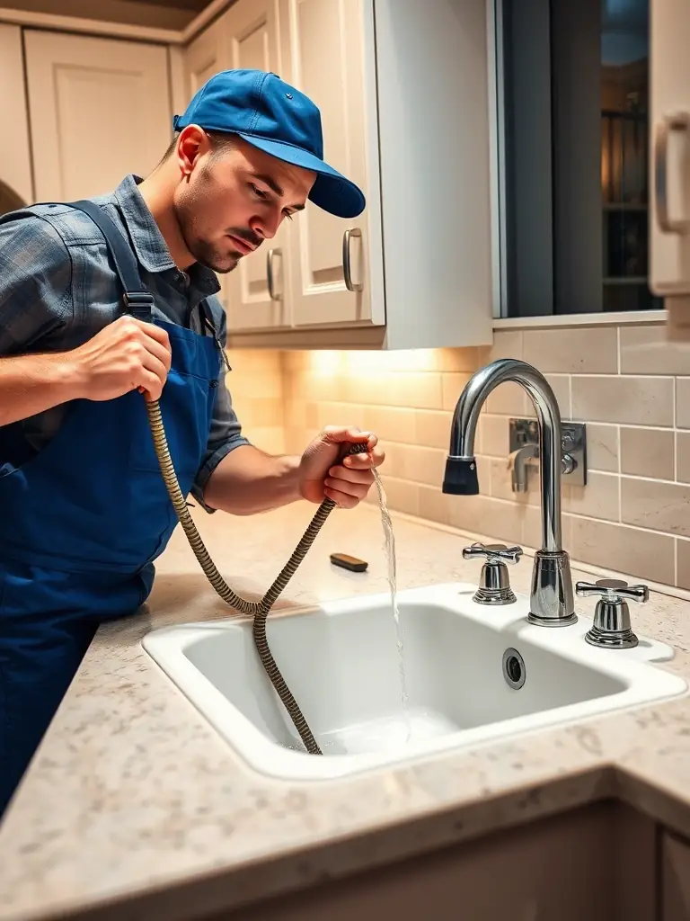 A plumber unclogging a drain with specialized tools, demonstrating effective solutions for common plumbing issues.